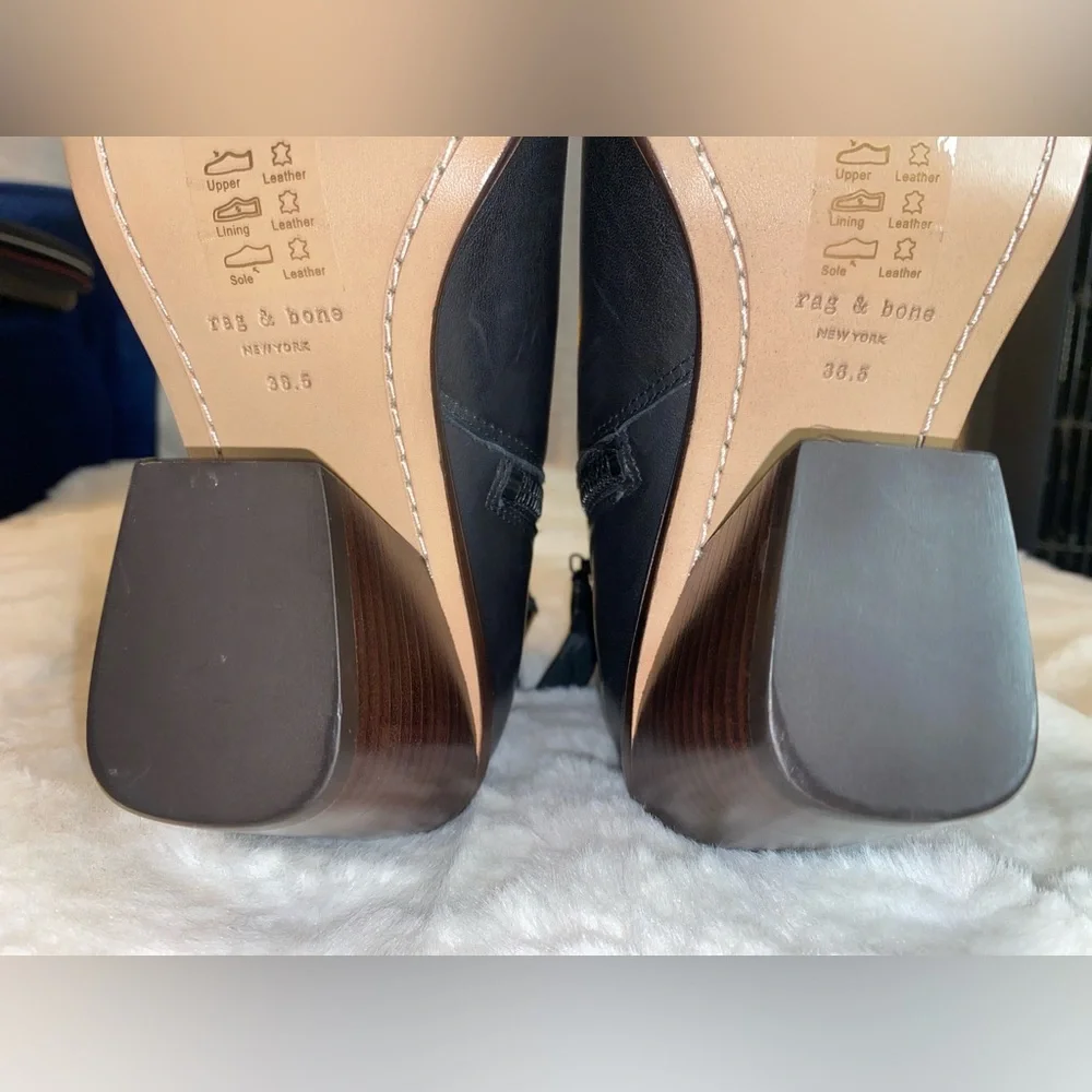 New Rag & Bone Razor Black Leather Side Zip Booties - Size 36.5 EU (6.5 US) - Picture 5 of 8